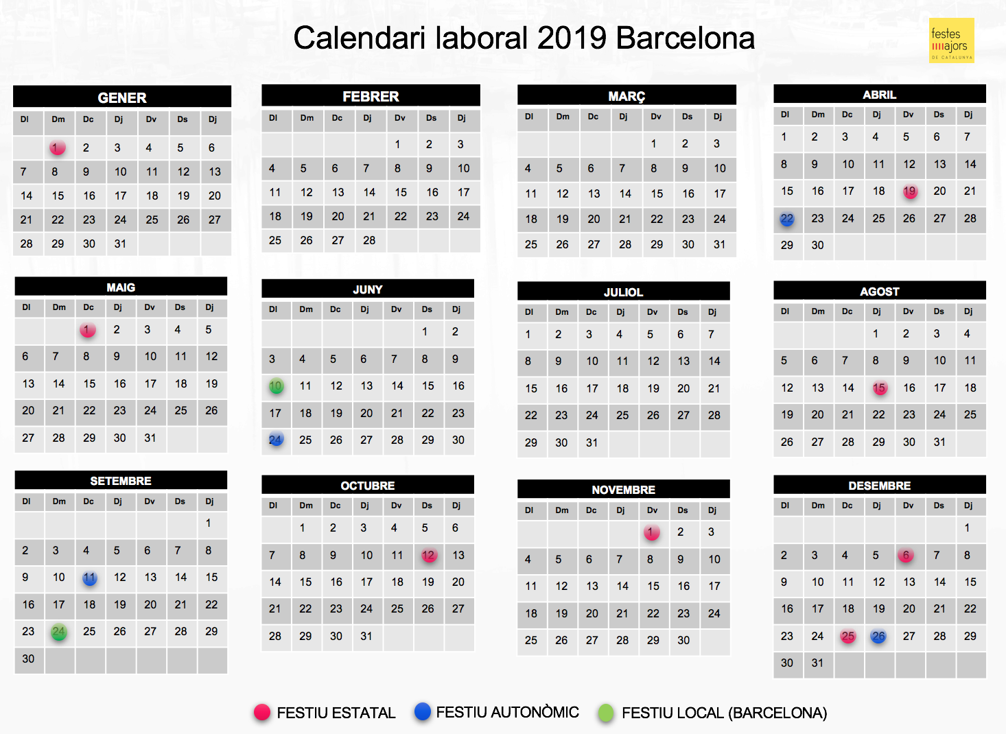 Calendari laboral 2019 Barcelona