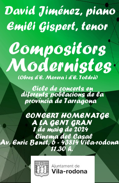 COMPOSITORS MODERNISTES a Vila-rodona - concert a Vila-rodona- concerts catalunya - agenda cap de setmana - que fer aquest cap de setmana - que fer avui